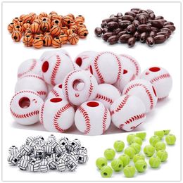 50pc lot Football Baseball Basketball Tennis Acrylic Beads Sport Ball Spacer Bead Fit For Bracelet Necklace Diy Jewelry Making265a