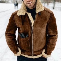 Men's Down Parkas Thickened Jacket Warm Faux Leather Large Lapel Contrasting Colour European American suede fur onepiece jacket 231129