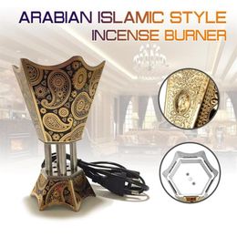 Fragrance Lamps 220V Incense Burner Arabian Islamic Style Mini Electric Bakhoor Square Pearl Metal Positive289S