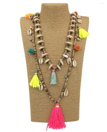 Chains Bohemia Boho Ball Charm Beaded Necklaces Pink Tassel Pendants Layered Long Necklace Multi Layers Statement