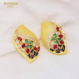 Backs Earrings Luxury Dubai Jewelry Set Colored Zircon 18k Gold Plated Big Clip For Women Wedding Accessories