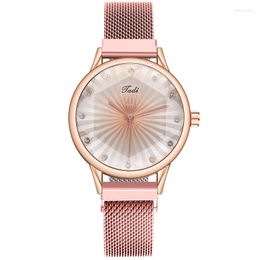 Wristwatches Ladies Watch Fashion Milanese Iron-absorbing Stone Alloy Mesh Strap Luxury Diamond-studded Colour Line Dial Female