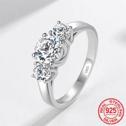 100% Original 925 Solid Silver Ring Staggered Connexion 6mm 1ct CZ Zirconia Wedding Engagement Rings For Women Fine Jewellery Gift 216A