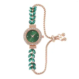 Wristwatches Watch For Women Women's Watches Fashion Green Ribbon Diamond Round Ladies Bracelet Quartz Wholesale