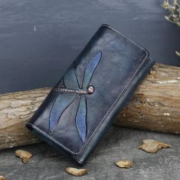 Wallets Top Layer Cowhide Zero Wallet Women's Butterfly Leather Carved Bag Long Handheld Genuine