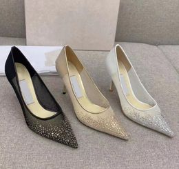 Luxury Mesh Diamond High heels shoes women flat shoe new color drill sequins Designer ladies wedding party white breathable Crystal high-heeled shoes with box