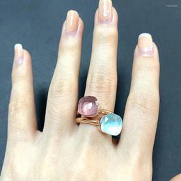 Cluster Rings 2Pcs/Set Classic Ring Stacked Mix Colour Crystal 30Colors Candy Style Jewellery Birthday Gift For Women