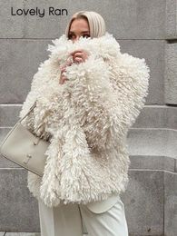 Women s Jackets Fashion Faux Fur Coat Woman Elegant Turndown Collar Long Sleeve Short Coats Winter Solid Loose Luxury Warm Office Lady Jacket 231130