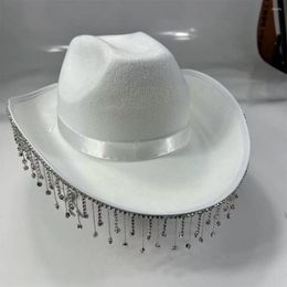 Berets Tassel Cowboy Hat Rhinestone Fringe Cowgirl Drawstring Wide Western Cap Ja Solid With Colour Adjustable Party I2H5