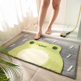 Carpets INS Cartoon Frog Bear Bath Mat Non-slip Absorbent Floor Soft Flocking Bathroom Carpet Door Entrance Rug Kitchen Hallway Pad