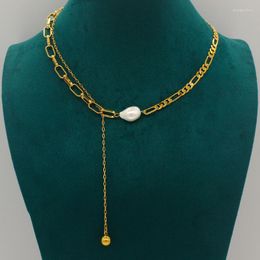 Chains Anietna Vintage Pearl 18k Gold Plated Figaro Chain Mix Necklace Original Cool Design Gift For Women Pendant Fashion Jewelry 2023