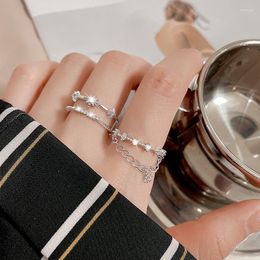 Cluster Rings VENTFILLE 925 Sterling Silver Small Broken Diamond Double Layer Women Tassel Hollow Index Finger Ring