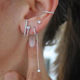 Geometric bar stud earring Two cz paved Long bar simple Minimal trendy women earring Jewellery rose gold198m