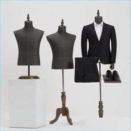 Mannequin 2Style Male Body Half Length Model Suit Trousers Rack Display Clothing Store Wood Dase Adjustable Height One Pie Drop De327d