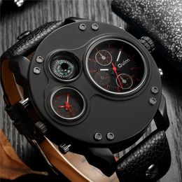 Wristwatches Oulm HP3741 Unique Men's Watches Two Time Zone Quartz Wristwatch 3D Big Dial Casual Male Sport Watch Relogio Masculino