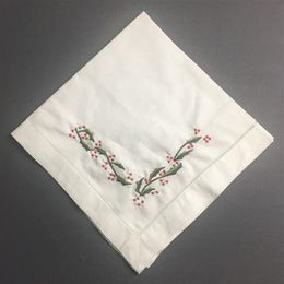Set of 12 Home Textiles Table Napkins Linen Dinner Napkins with Hemstitched & Embroidered Floral For Wedding decoration 18x18 20x2198J