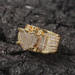 Hip Hop New Men's Big Love Men Ring Famous Brand Iced Out Micro Pave CZ Rings Punk Rap Jewelry258z