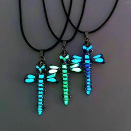 Pendant Necklaces Glowing Cross Dragonfly Men NightClub Accessories Charm Gift For Your Lover Stainless And Hide Rope Chain