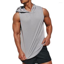 Men's Tank Tops Men Casual Sportswear Gym Clothing Solid Colour Hooded Vest Quick Dry Shirts Fitness Breathable Basketball Top M-3XL