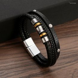 Charm Bracelets Trendy Leather Men Stainless Steel Multilayer Braided Rope For Male Bangles Jewellery Wholesale