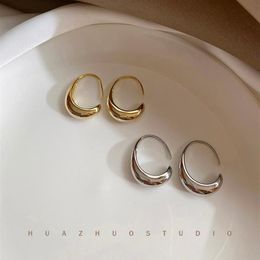 Yuan'S Women's Thin Silver Button Earrings French C-shaped Gold-plated Bridal Jewelry Anti Allergy 925 Stud2278