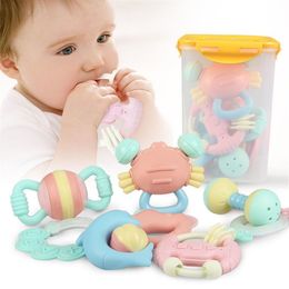 Meibeile Infant Toddler Soft Teether Musical Toy Set Hand Ring Bell Juguete Baby Rattles For Kids Early Intelligence Development C305L