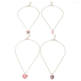 Chains 4 Pcs/set Friends Couple Necklaces Butterfly Heart Charm Pendant Necklace Jewelry For Lovers Sisters Women Valentine Gift