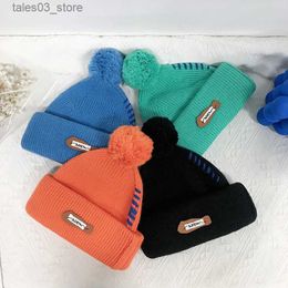 Beanie/Skull Caps High quality new fashion brand hat women's winter cold hat embroidered applique cloth large wool ball men's knitted woolen hat Q231130