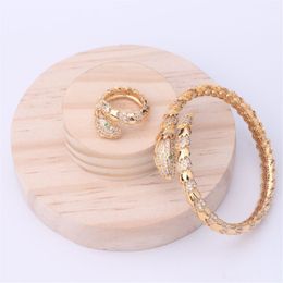 Fashion Brand Jewelry Sets Lady Brass Glossy Surface Spacing Diamond Single Circles Snake Serpent 18K Gold Engagement Bracelets Ri2533