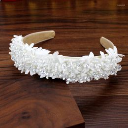 Hair Clips Handmade Women Headdress Party Wedding Accessories White Pink Crystal Beads Flower Headbands Fashion Bridal Hairbands