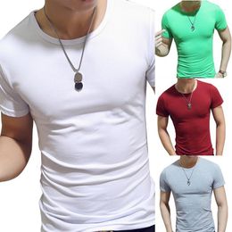 Men's T Shirts UYUK Men's T-shirts Men Summer O-Neck Casual T-Shirt Collar White Plain Short Sleeve Undershirt Slim Fit Tops #303