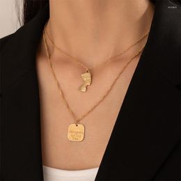 Pendant Necklaces Punk Thick Chain Portrait Necklace Charms Square Geometry Multilayer Alloy Metal Jewelry For Women Wholesale