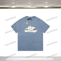 Xinxinbuy Homens Designer Tee Camiseta Destruída Paris Destruída Tie Dye Carta Impressão Manga Curta Algodão Mulheres Preto Branco Azul Cinza XS-2XL