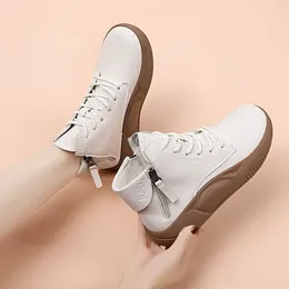 Boots Woman Ankle Spring Autumn Short PU Leather Casual Shoes Retro Platform Sneakers Female Footwear Botas Mujer
