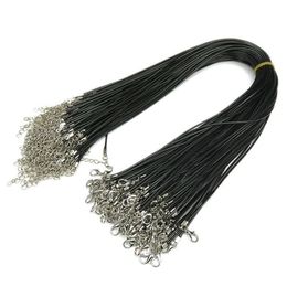 Black Wax Leather Snake Necklace Beading Cord String Rope Wire 45cm Extender Chain with Lobster Clasp DIY Jewellery Makin215B