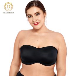 Bras Delimira Women's Strapless Bra Seamless Backless Plus Size Full Coverage Smooth Invisible Underwire Minimizer for Big Bust 231129