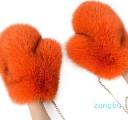 Wholesale-Women's Winter Natural Women Heated Warm Genuine Mittens Girl Fashion Real Fox Fur Gloves