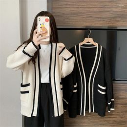 Women's Knits Korean Fashion White Cardigan Women Preppy Style Long Sleeve Knitted Mujer Vintage Open Stitch Streetwear Tops