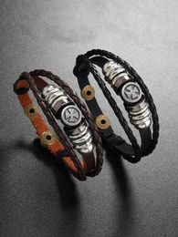 Bangle Punk Retro Cross Beaded Bracelet Jewellery Fashion Multi-layer Woven Leather Magnet Buckle Men And Women Memorial Gift