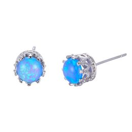 Luckyshine 6 Pairs Lot Newest Mother Gift Jewellery Europe & American Round Blue Fire Opal Gemstone 925 Silver Plated Stud Wedding E198G