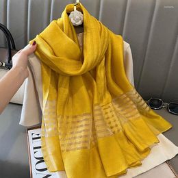 Scarves 2023 Korean Version British Plaid Fashion Silk-blend Silk Scarf Women's Autumn And Winter Warm Striped Temperament Shawl