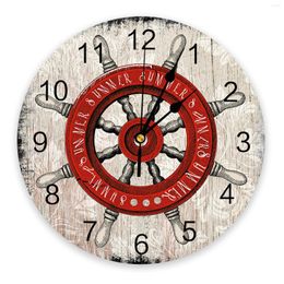 Wall Clocks Wood Grain Retro Rudder Illustration Clock Modern Design Living Room Decor Home Decore Digital