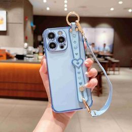 Cell Phone Cases Electroplated Blank Heart Wrist Hand Crossbody Rope For iPhone 15 14 13 12 11ProMax XR XS XSMax 7 8Plus Shockproof Soft Cover Q231130