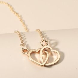 Chains Creative Hollow Love Necklace Double Peach Heart Clavicle Chain Metal Anniversary Day Accessories Girlfriend Gift