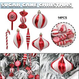 Christmas Decorations 14 Pc Christmas Hanging Candy Balls Plastic Red White Candy Cane Pendant Home Party Christmas Tree Xmas Year Decorations 231129