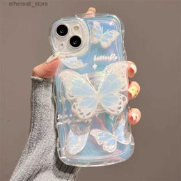 Cell Phone Cases Bling 3D laser Butterfly Holder Soft Case For iPhone 13 12 11 14 Pro X XR XS MAX Plus + Wavy Border Back Cover Q231130