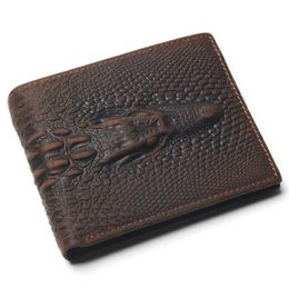 Wallets Top Grain Genuine Leather Material Wallet With Card Page Fashion Brown Crocodile Head Men Crazy Horse For241A