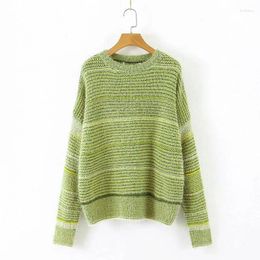 Women's Sweaters Women Green Stripped Sweater Oversized Winter Stripe Long Sleeve O Neck Casual Tops Jumpers 2023 Vintage