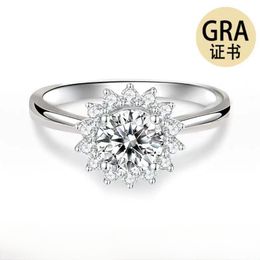 1ct round Moissanite sunflower Ring Sterling silver plated white gold high definition D diamond ring Women's wedding Anniversary jewelry