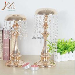 Candle Holders Metal delicate gold plated candle holder with crystals wedding candelabra/centerpiece wind chimes type decoration candlestick YQ231130